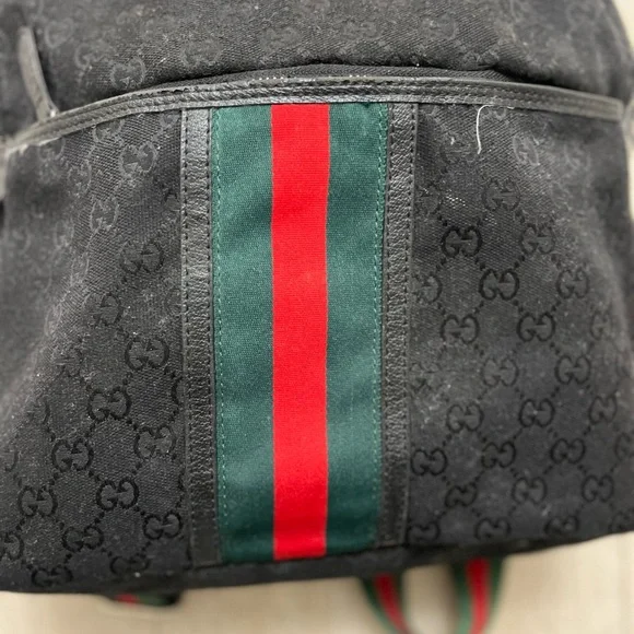 Gucci GG Black Monogram Backpack with Web Stripe - Picture 2 of 13